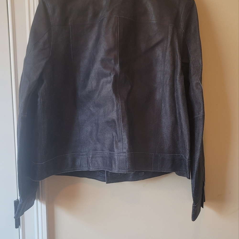NWOT Liz Claiborne Navy Blue Distressed Leather Jacket Coat Blazer Size L - Picture 2 of 6